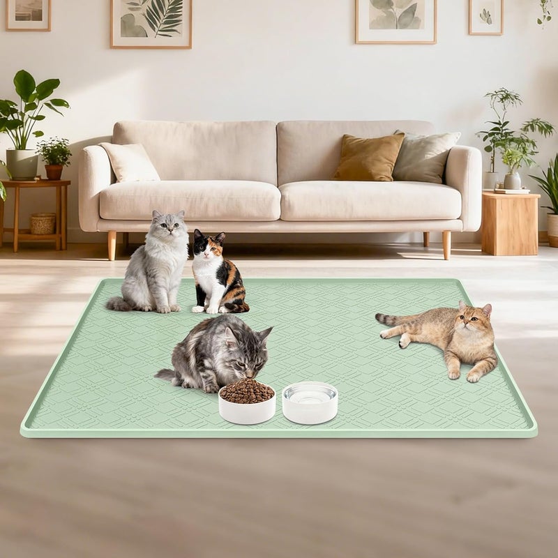 Lanstics Cat Food Mat, 42" x 29" Large Silicone Mat Cat Feeding Mat with Raised Edge Non-Slip Pet Feeding Mat for Food and Water Bowl, Easy to Clean, Floor Protection (Light Green) - Image 4